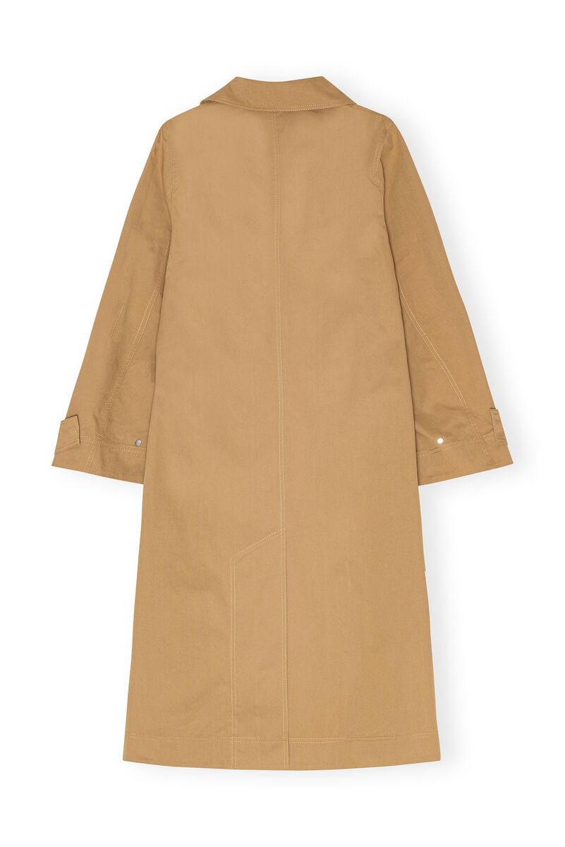 Beige Cotton Twill Buckle Coat, Nylon, in colour Tiger's Eye - 2 - GANNI