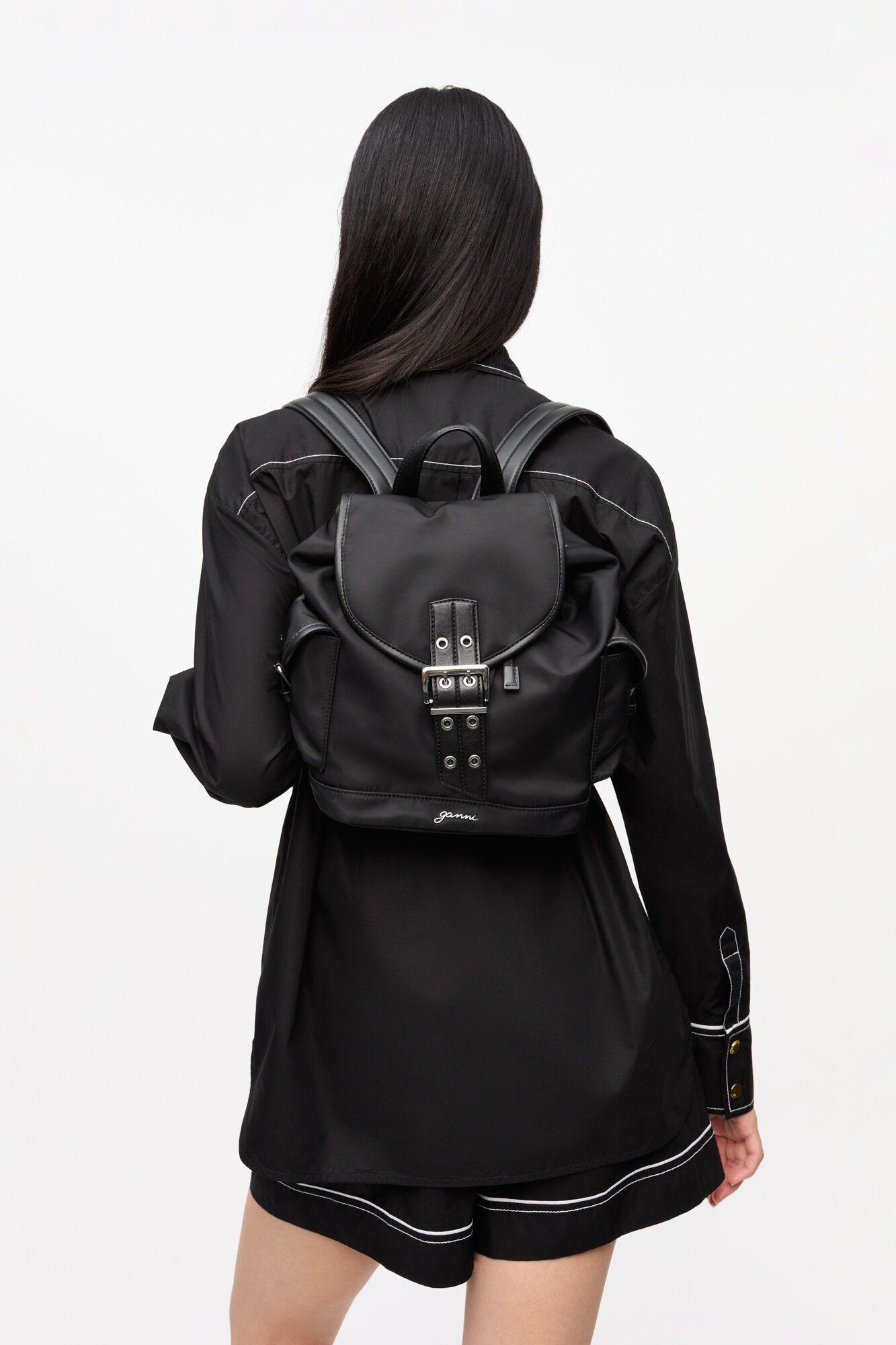 Black Black Small Bucky Nylon Backpack | GANNI US
