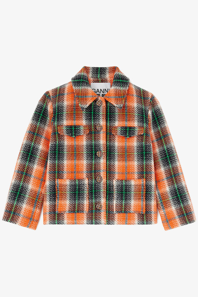 Blazer in Graphic Check, Mandarin Orange