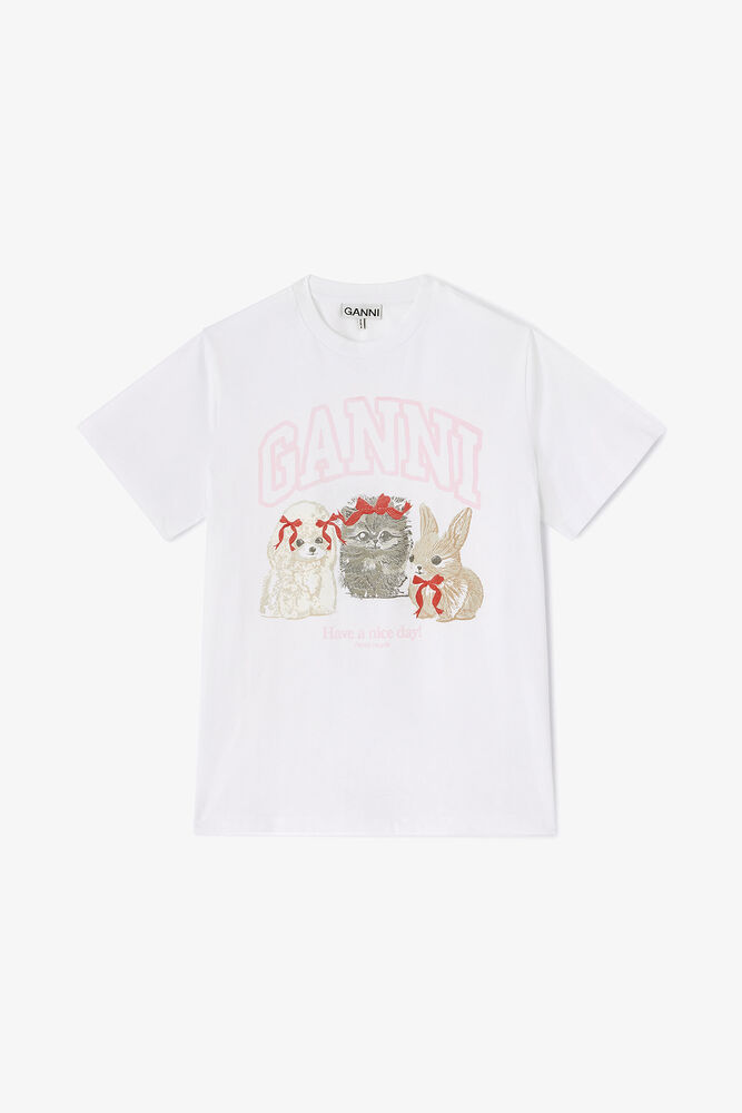 White Animals Print T-shirt, Bright White