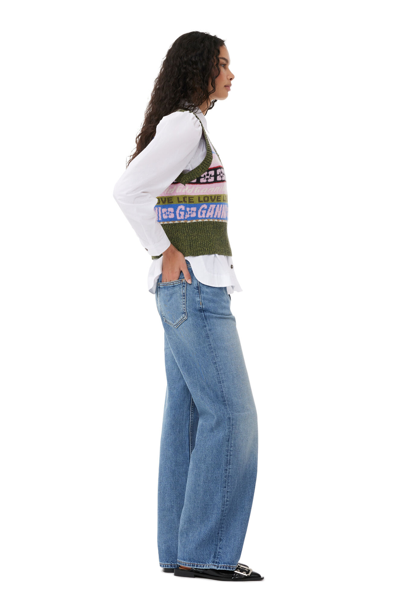 Graphic V-neck Vest, Recycled Polyamide, in colour Multicolour - 7 - GANNI