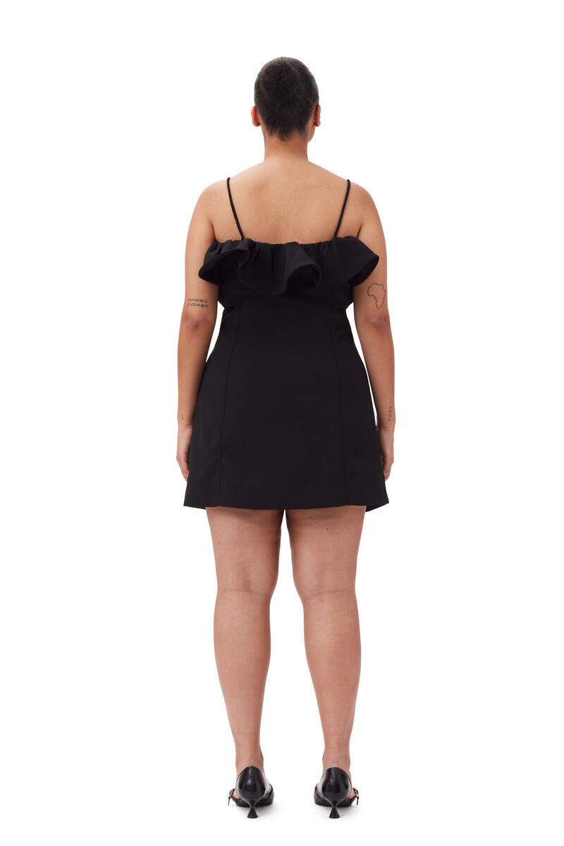 Black Bonded Crepe Strap Mini Dress, Polyester, in colour Black - 8 - GANNI