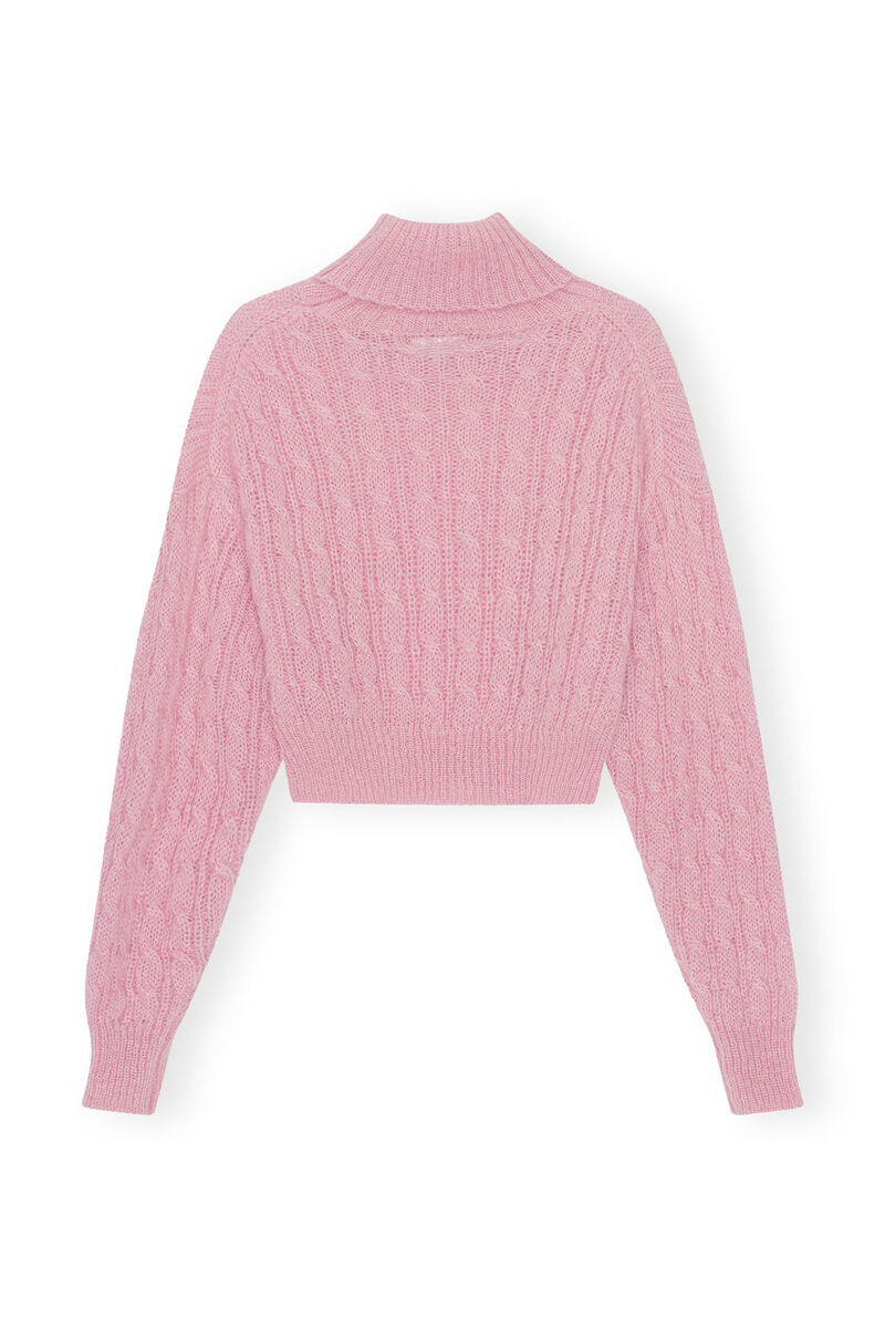 Highneck Cropped Pullover, Merino Wool, in colour Lilac Sachet - 2 - GANNI