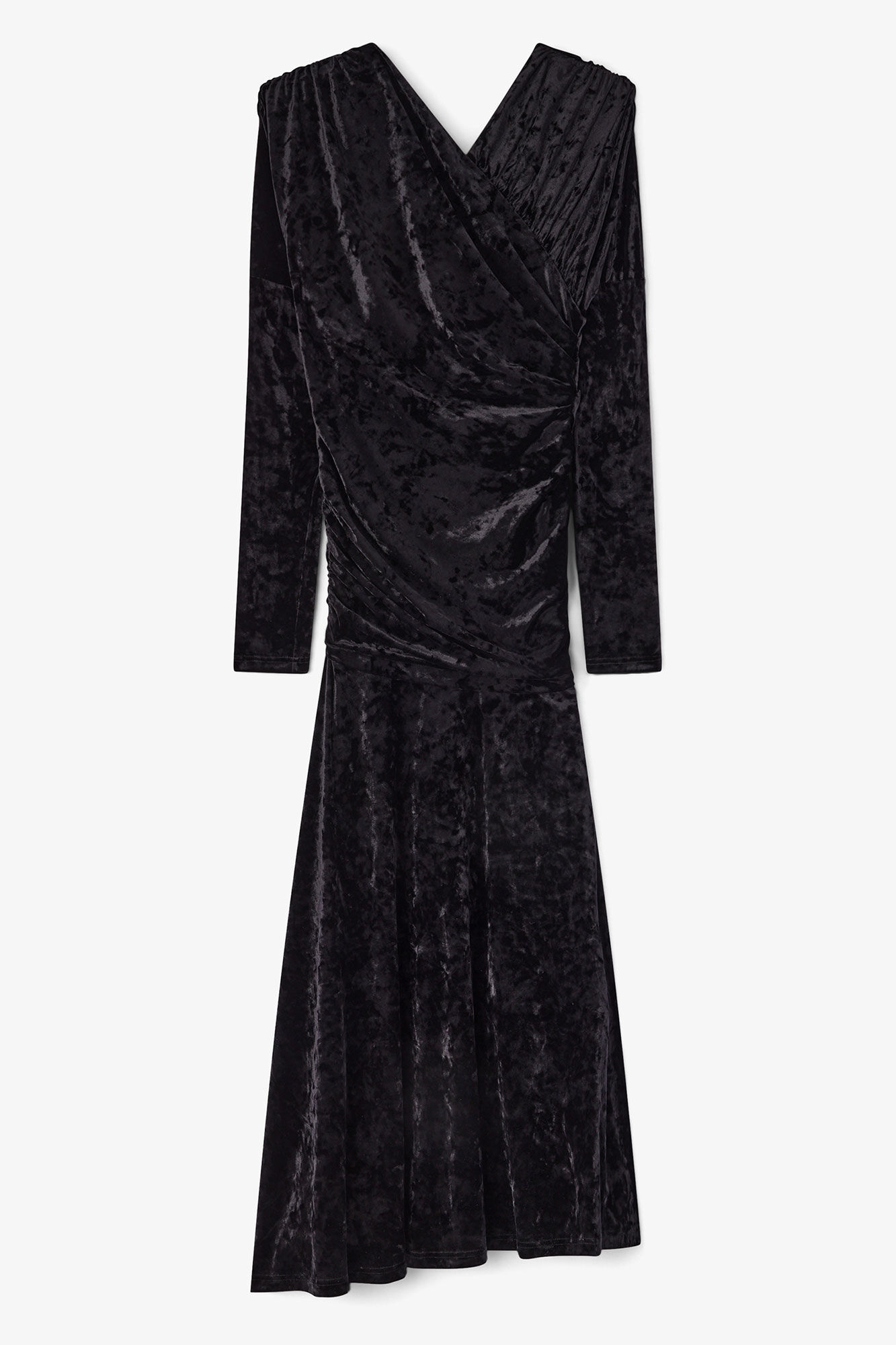 Black Velour Ruched Dress, Recycled Polyester, in colour Black - 1 - GANNI