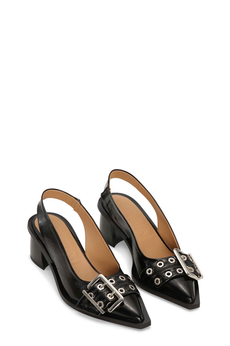 Black Feminine Buckle Slingback Pumps, Polyester, in colour Black - 2 - GANNI