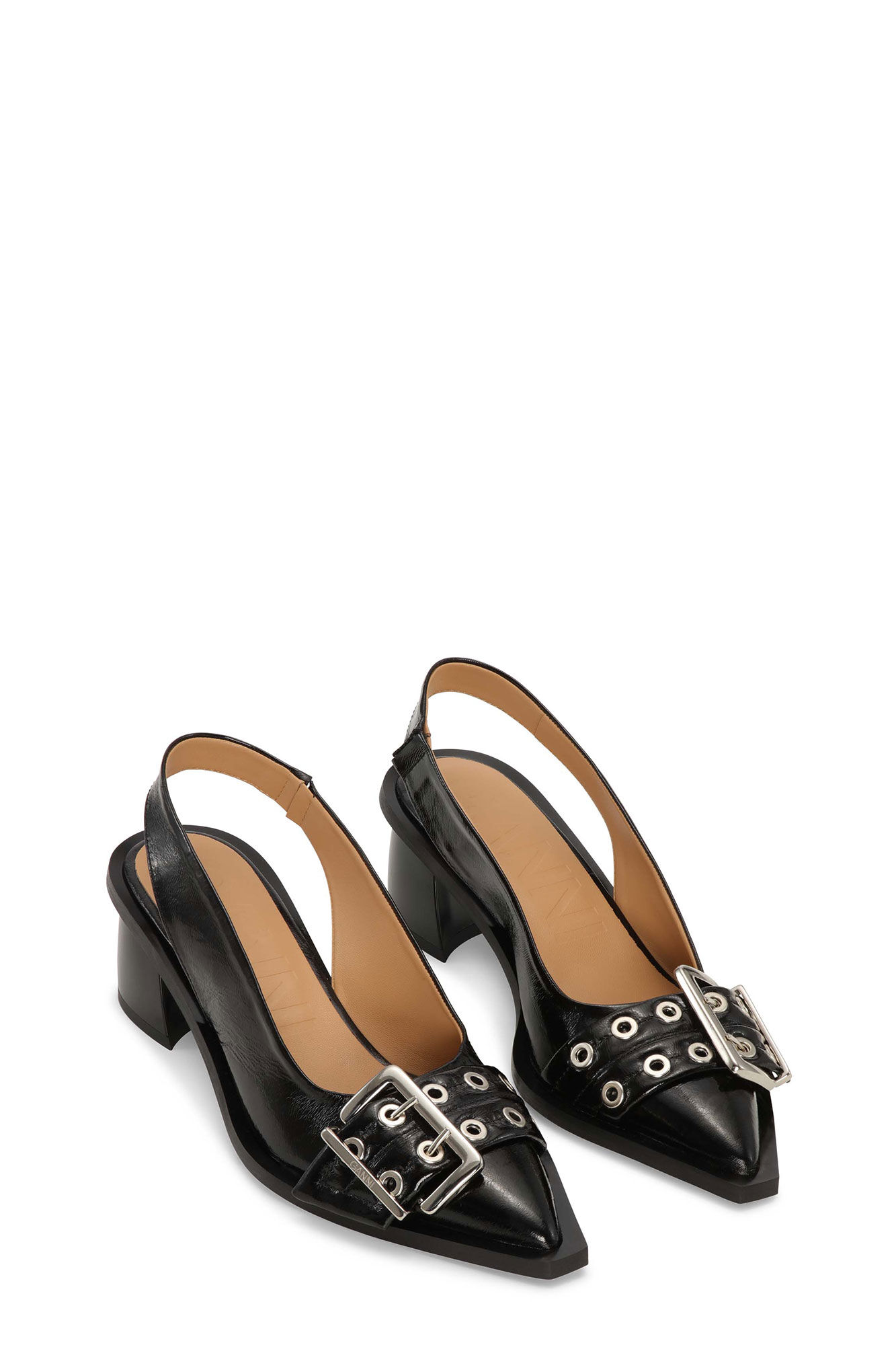 Black Feminine Buckle Slingback Pumps, Polyester, in colour Black - 2 - GANNI