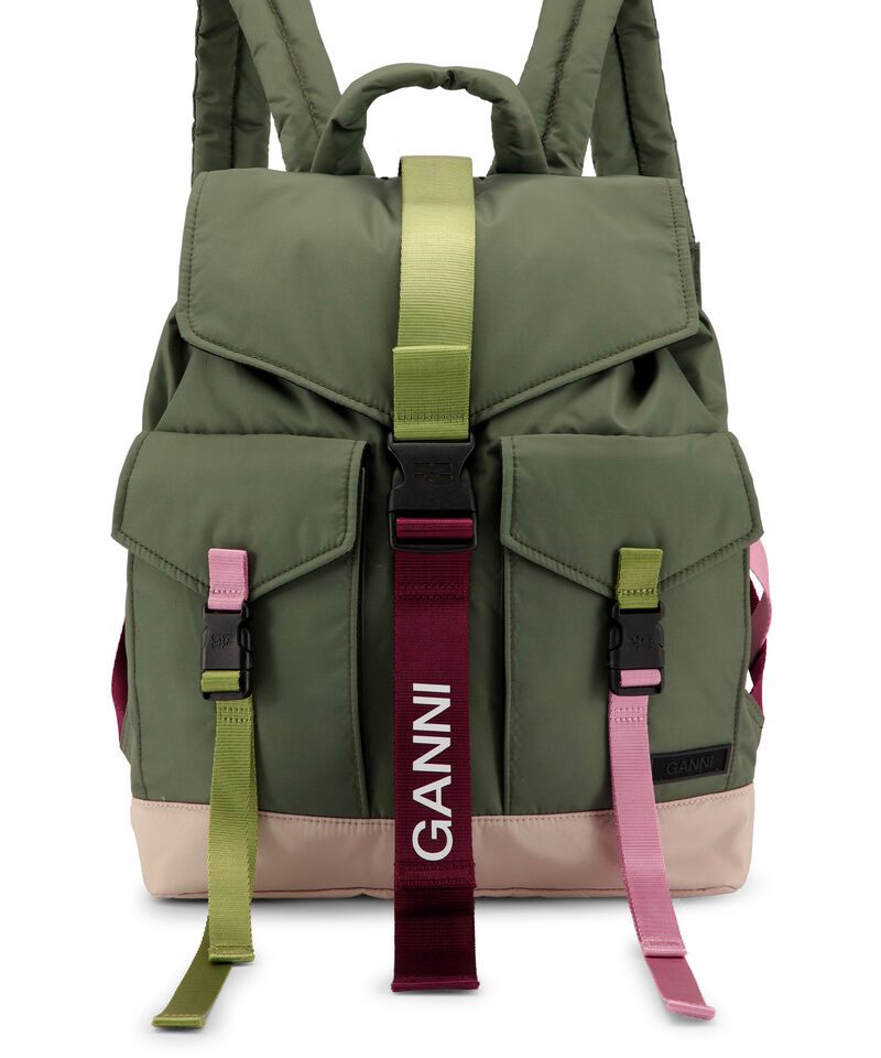 Green Tech Backpack, Recycled Polyester, in colour Kalamata - 1 - GANNI