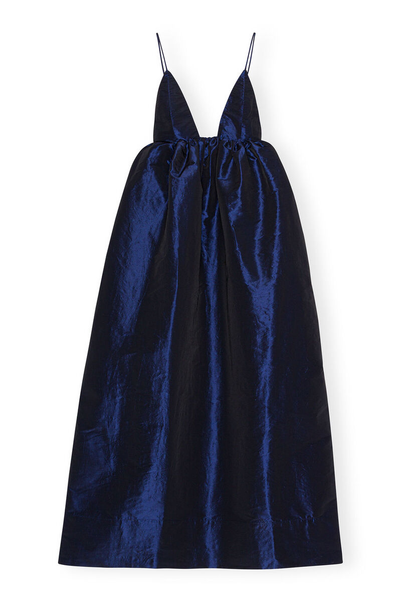Blue Shiny Taffeta Strap Dress, Polyester, in colour Sodalite Blue - 1 - GANNI