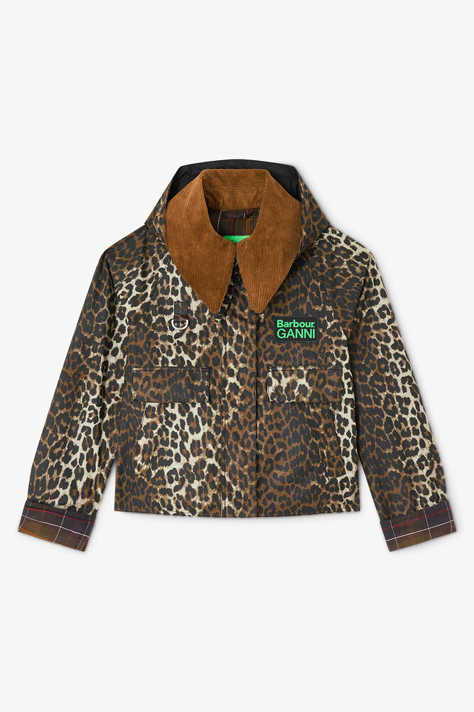 Kort waxed leopard jakke, Leopard