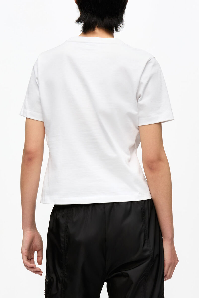White Cropped Heart T-shirt, Organic Cotton, in colour Bright White - 3 - GANNI