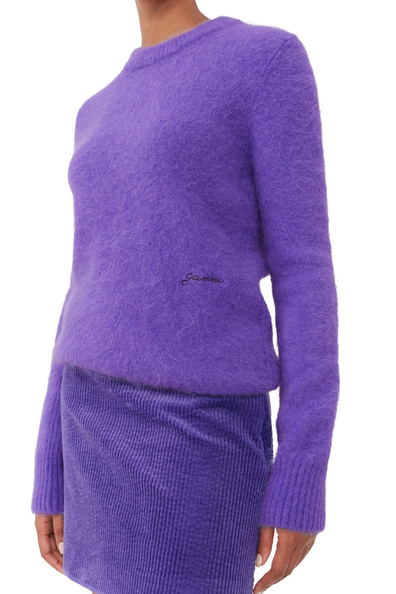 Purple Brushed Alpaca O-Neck Sweater, Alpaca, in colour Simply Purple - 4 - GANNI