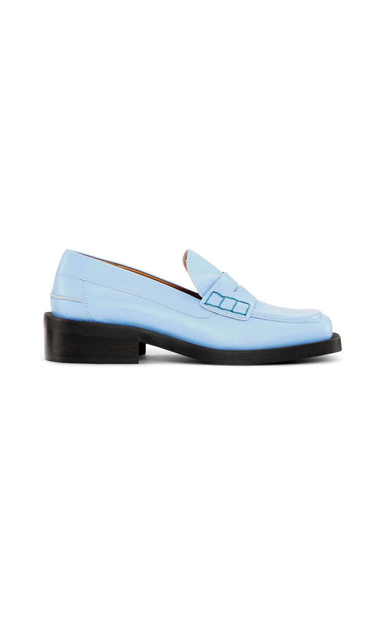 Loafers, Leather, in colour Placid Blue - 1 - GANNI