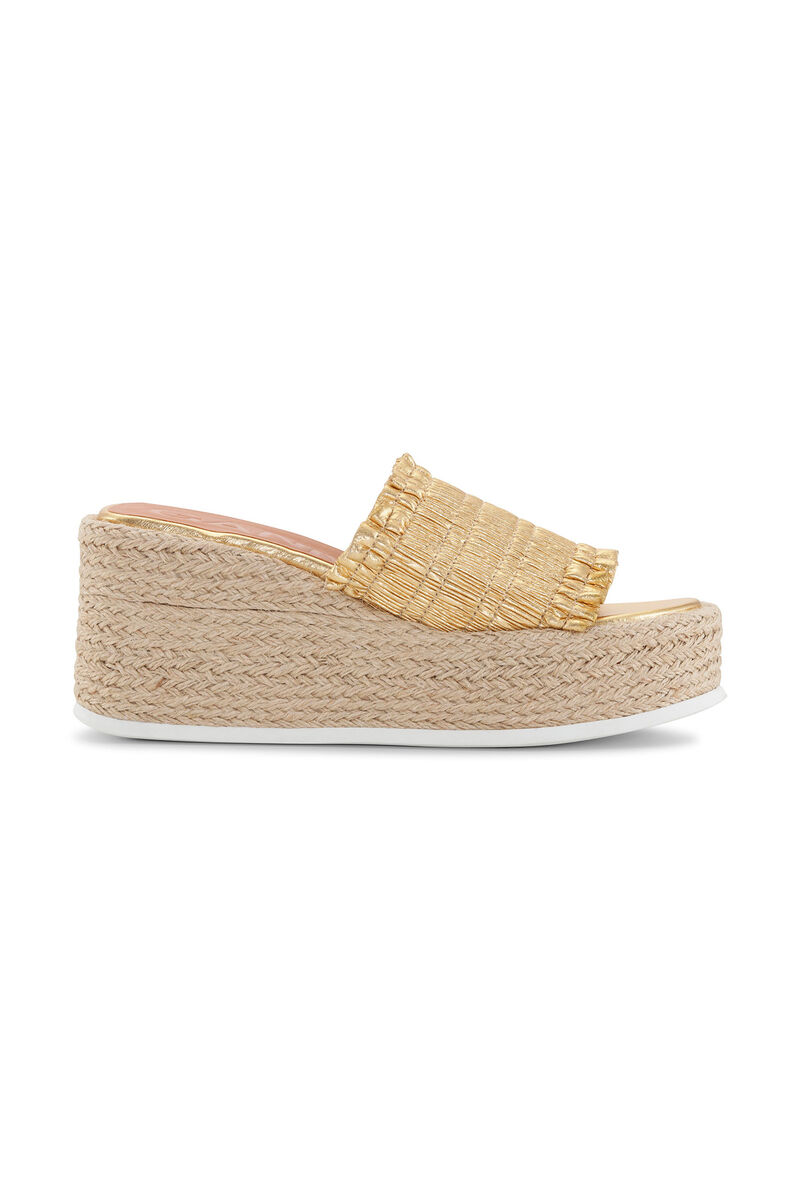 Gold Smock Espadrille Wedge Sandals, Recycled Polyester, in colour Gold - 1 - GANNI