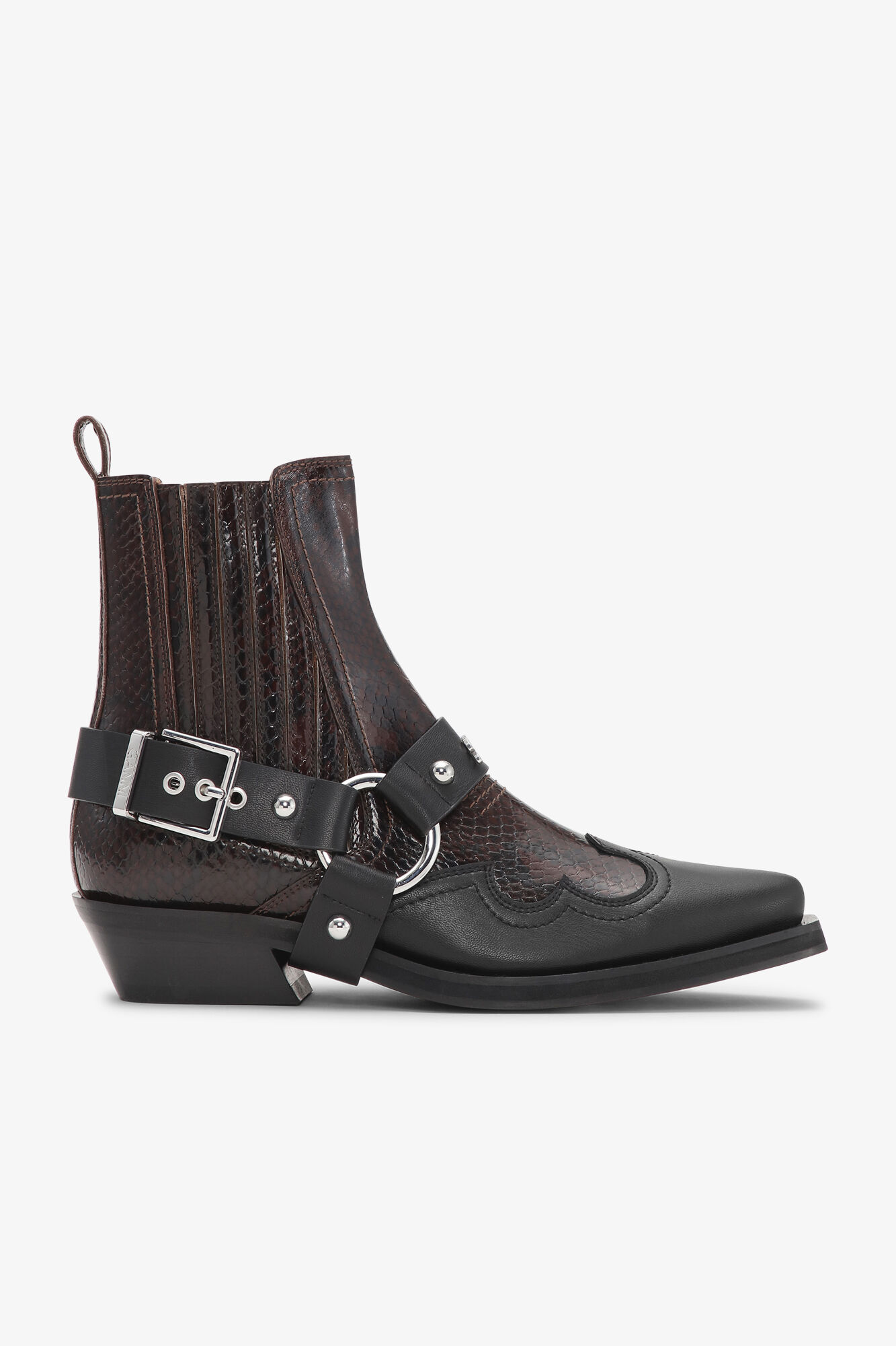 Dark Burgundy Low Cut Western Chelsea Boots, Polyester, in colour Black/Dark Burgundy - 1 - GANNI