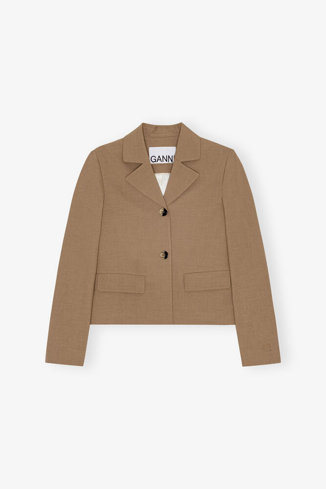 Brown Drapey Melange Fitted Blazer, Tiger's Eye