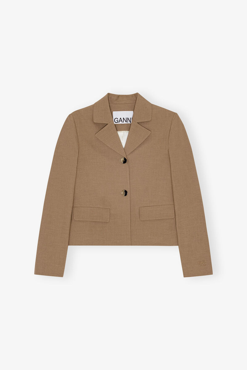 Brown Drapey Melange Fitted Blazer, Elastane, in colour Tiger's Eye - 1 - GANNI