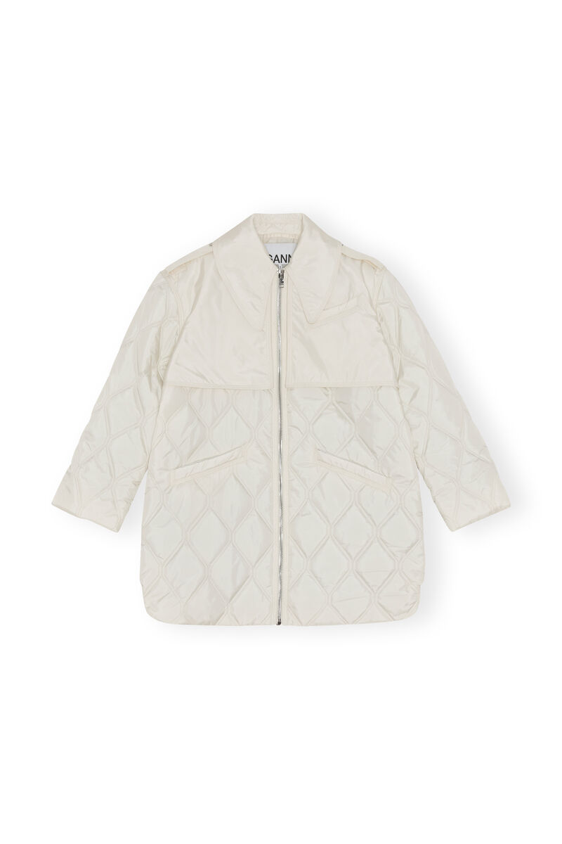 Quilt Midi Jacket, Recycled Polyester, in colour Egret - 1 - GANNI
