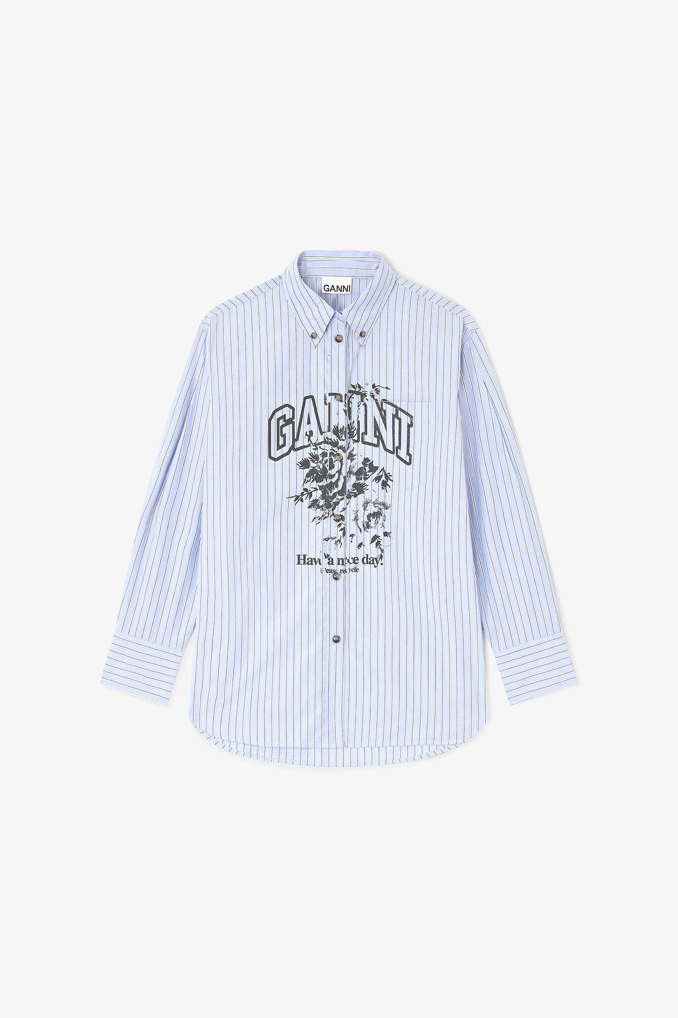 Blue Stripe Logo Shirt | GANNI US