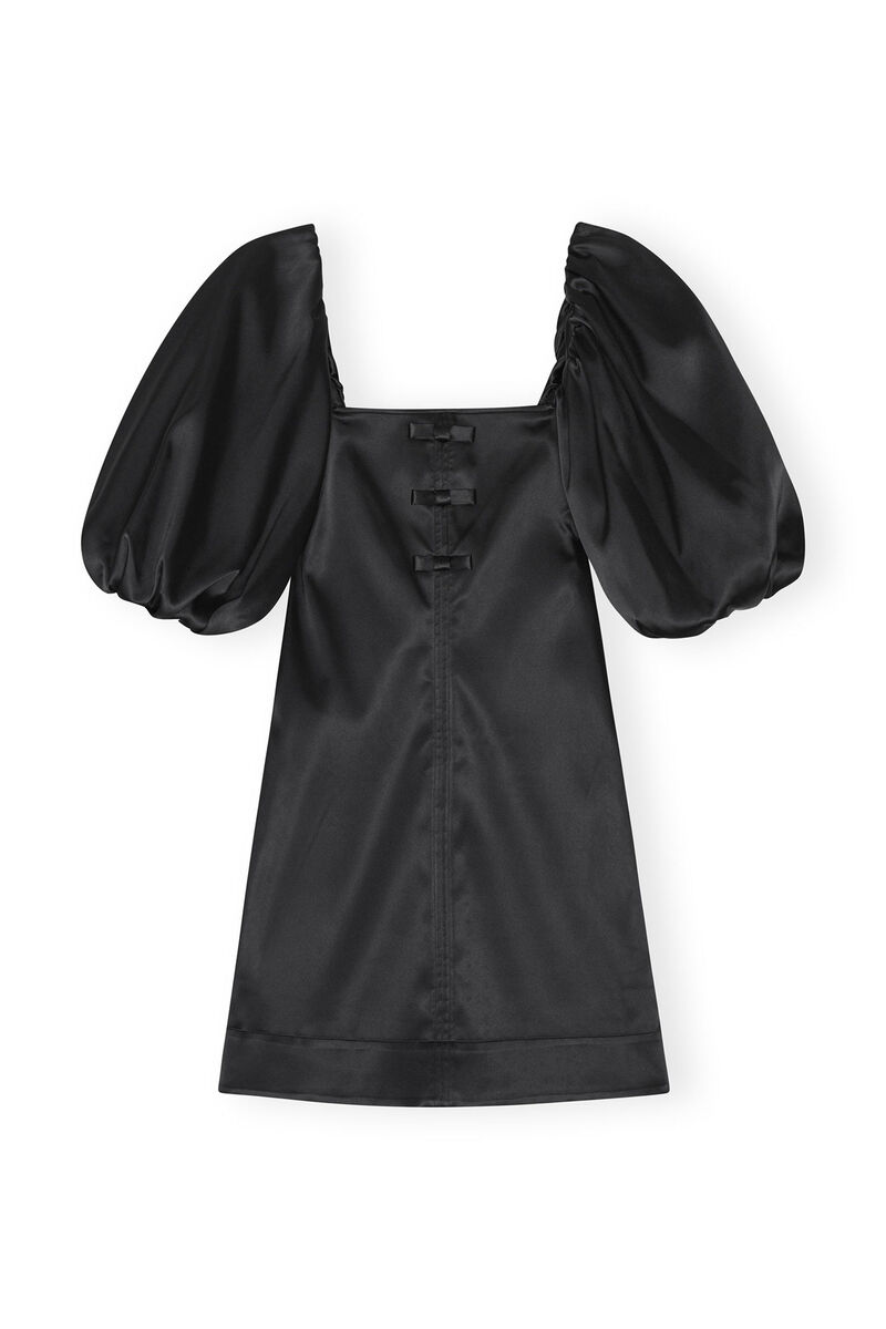 Black Satin Mini Dress, Elastane, in colour Black - 1 - GANNI