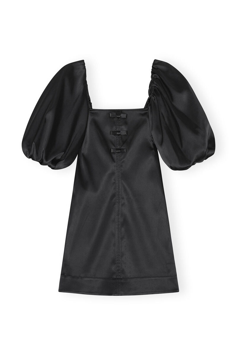 Black Satin Mini-kjole, Elastane, in colour Black - 1 - GANNI