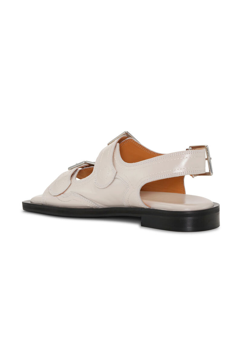 White Embroidered Western Sandals, Calf Leather, in colour Egret - 2 - GANNI