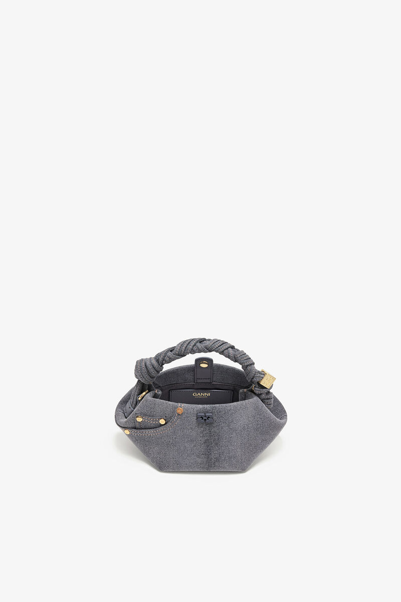 Washed Grey Mini Bou Bag, Recycled Cotton, in colour Lava Smoke - 3 - GANNI