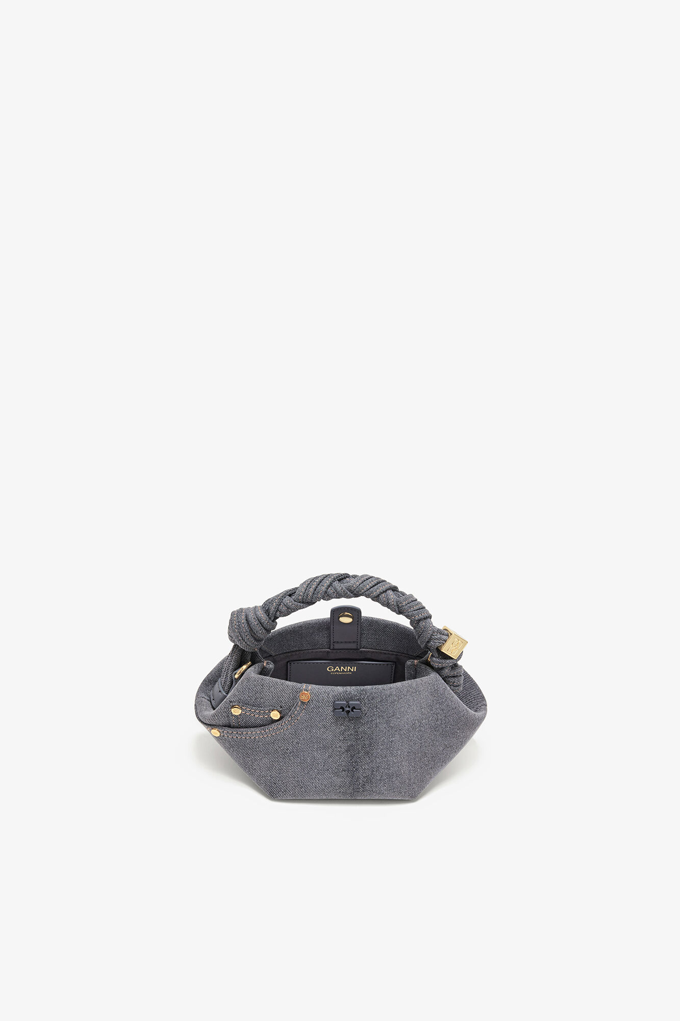 Mini sac gris d&eacute;lav&eacute; Bou, Recycled Cotton, in colour Lava Smoke - 3 - GANNI