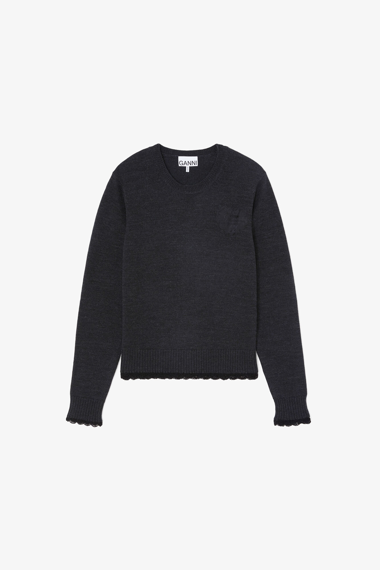 Crewneck in Brown Wool, Wool, in colour Phantom - 1 - GANNI