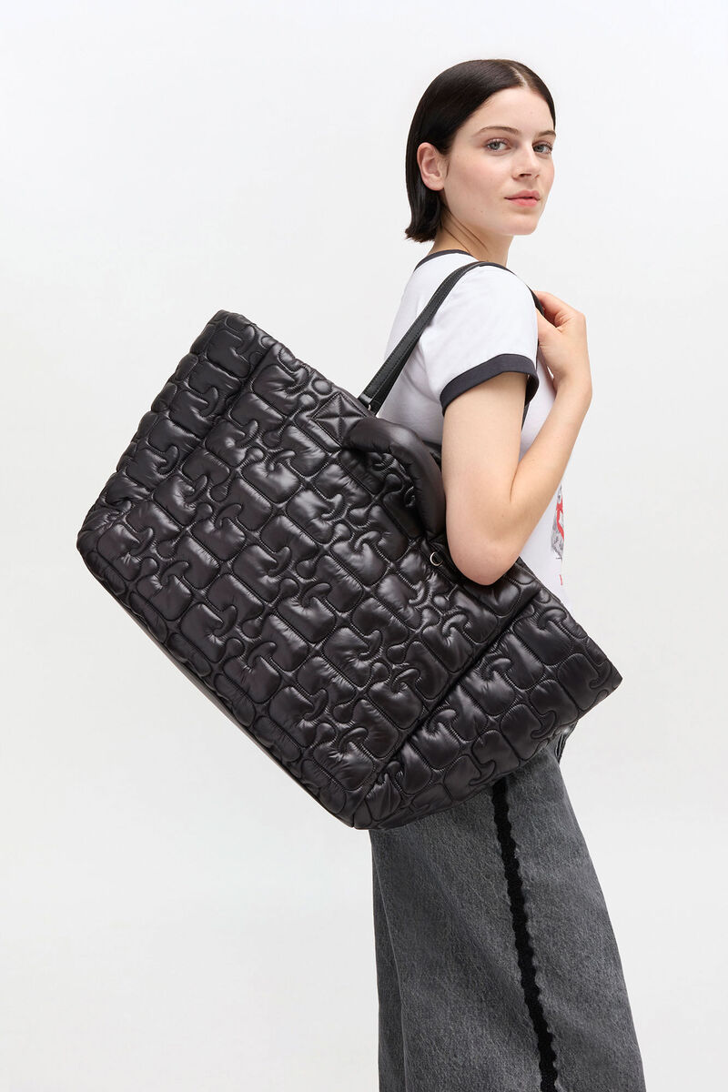 Quilted Re-Tech XXL Tote, in colour Black - 1 - GANNI
