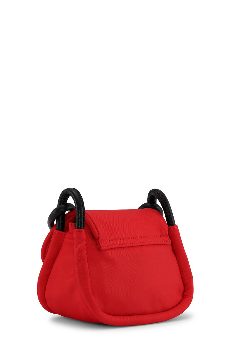 Red Knot Mini Flap Over Bag, Recycled Leather, in colour Fiery Red - 2 - GANNI