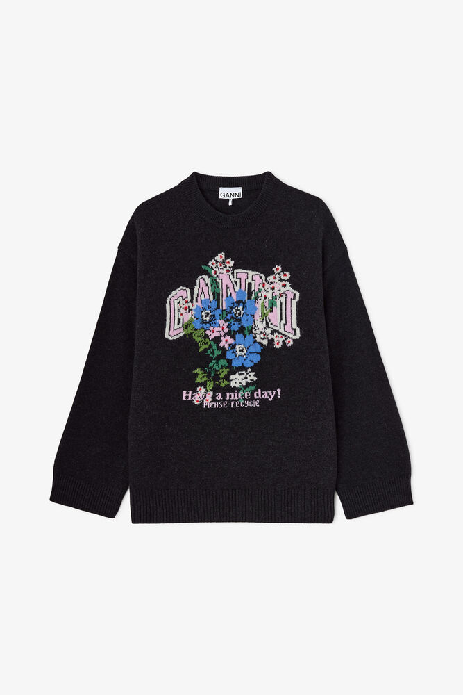 Oversized Jumper with Flowers, Phantom