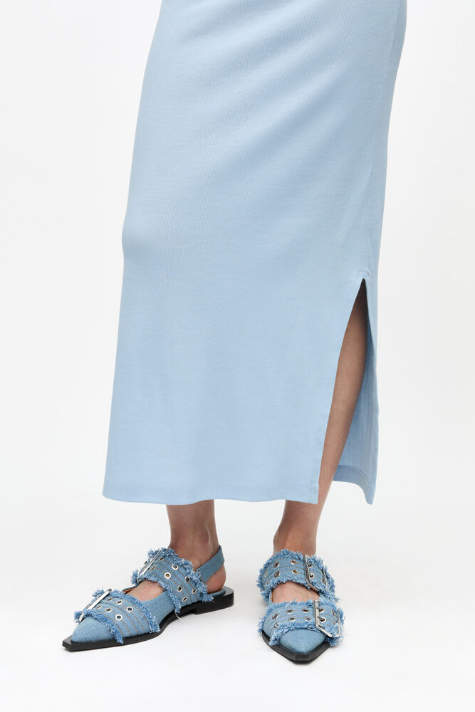 Feminine Buckle Ballerinas in Denim with Charms, Faded Denim