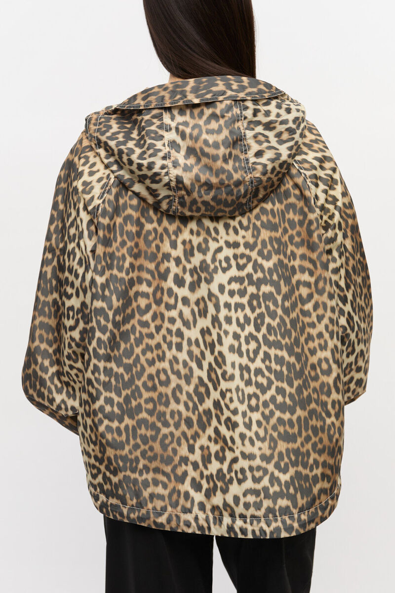 Leopard Print Nylon Jacket, Recycled Nylon, in colour Almond Milk - 3 - GANNI