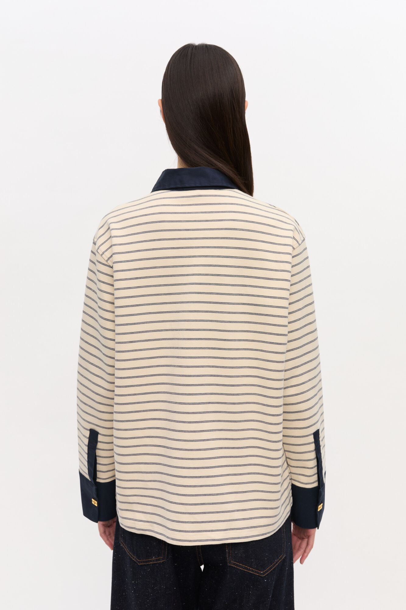 Striped Cotton Polo, Cotton, in colour Egret - 4 - GANNI