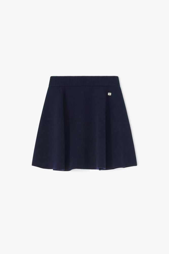 Cashmere Wool Mini Skirt, Sky Captain
