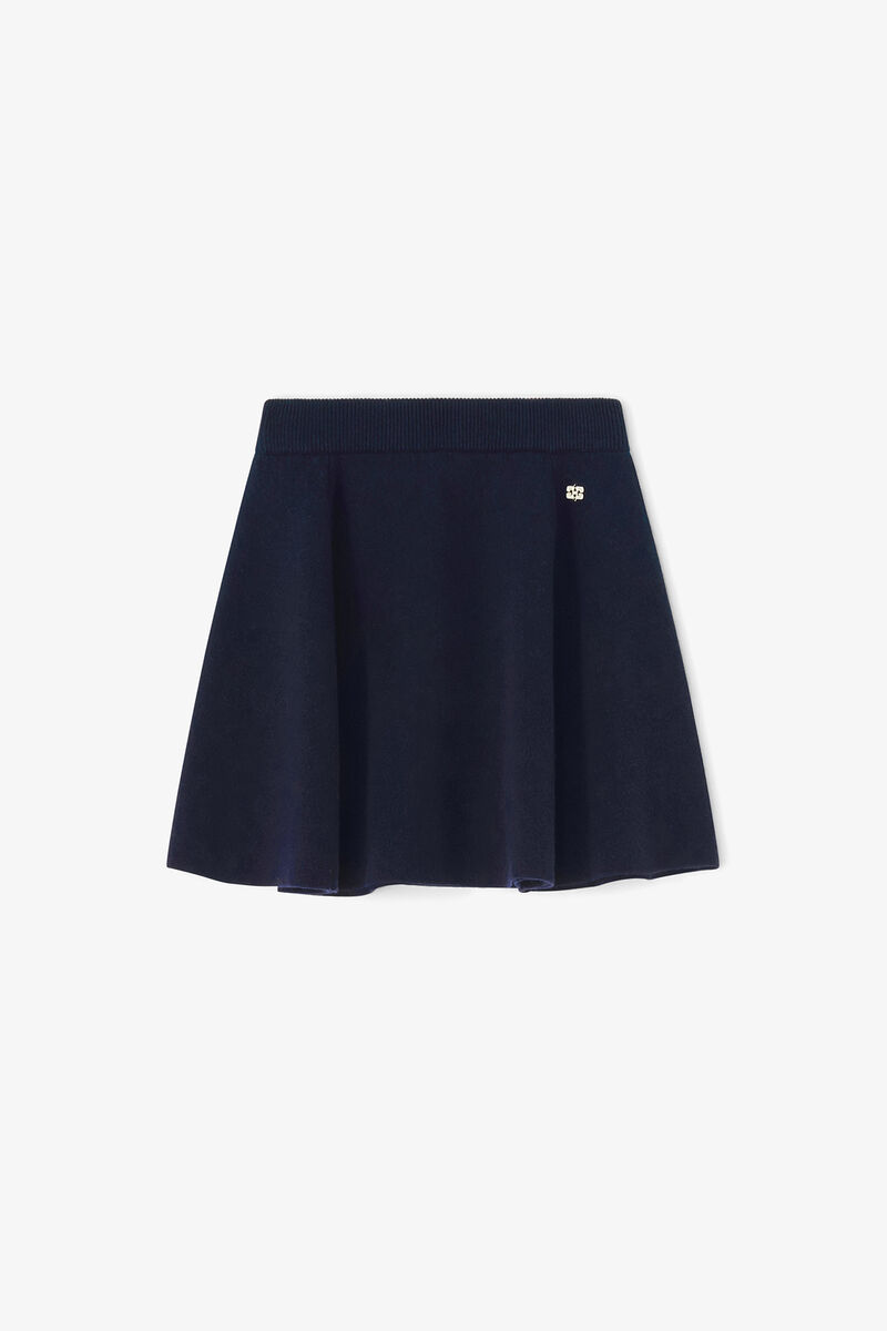 Cashmere Wool Mini Skirt, Wool, in colour Sky Captain - 1 - GANNI