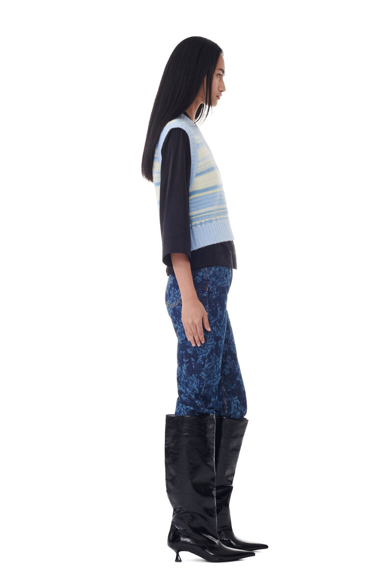 Blue Striped Soft Wool Vest, Alpaca, in colour Skyway - 3 - GANNI