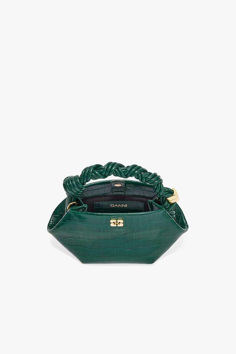 Sac GANNI Bou mini vert croco verni, Lyocell, in colour Pineneedle - 3 - GANNI