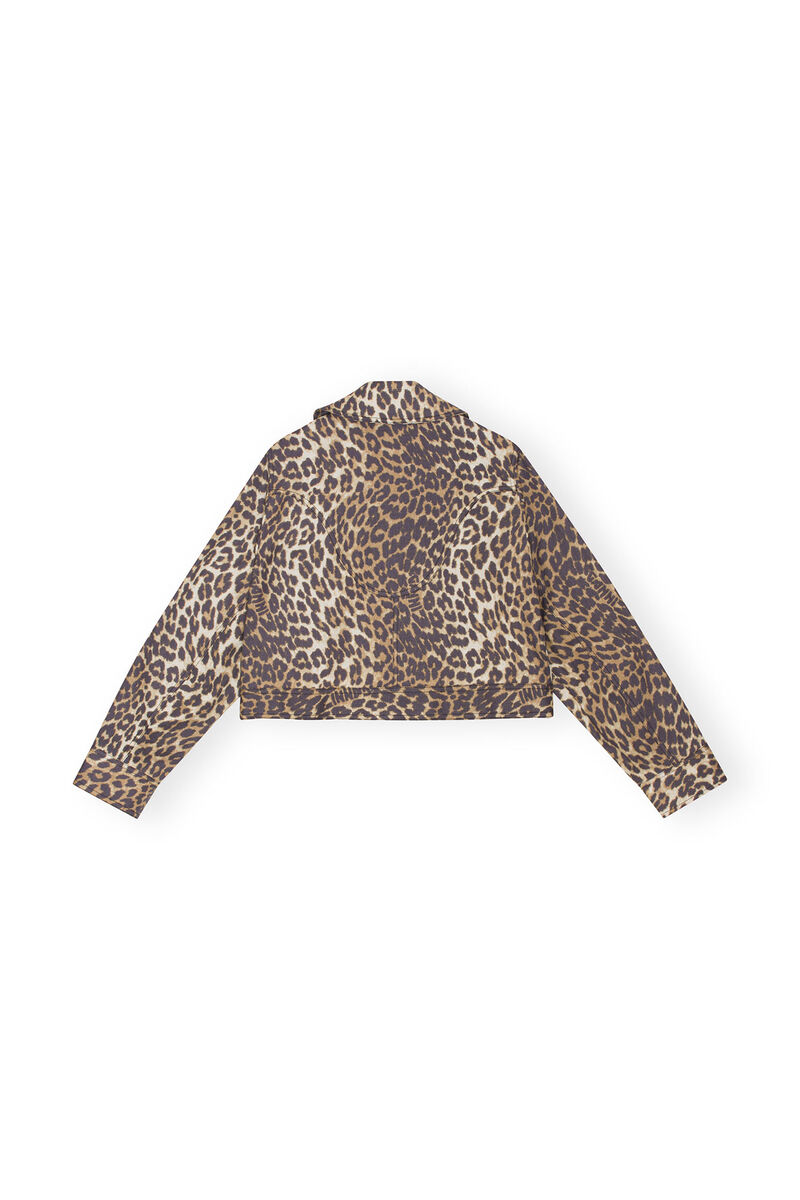 Leopard Printed Canvas Short Jacket, Hemp, in colour Almond Milk - 2 - GANNI