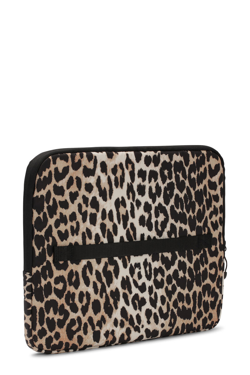Laptop Sleeve 13", Recycled Polyester, in colour Leopard - 2 - GANNI