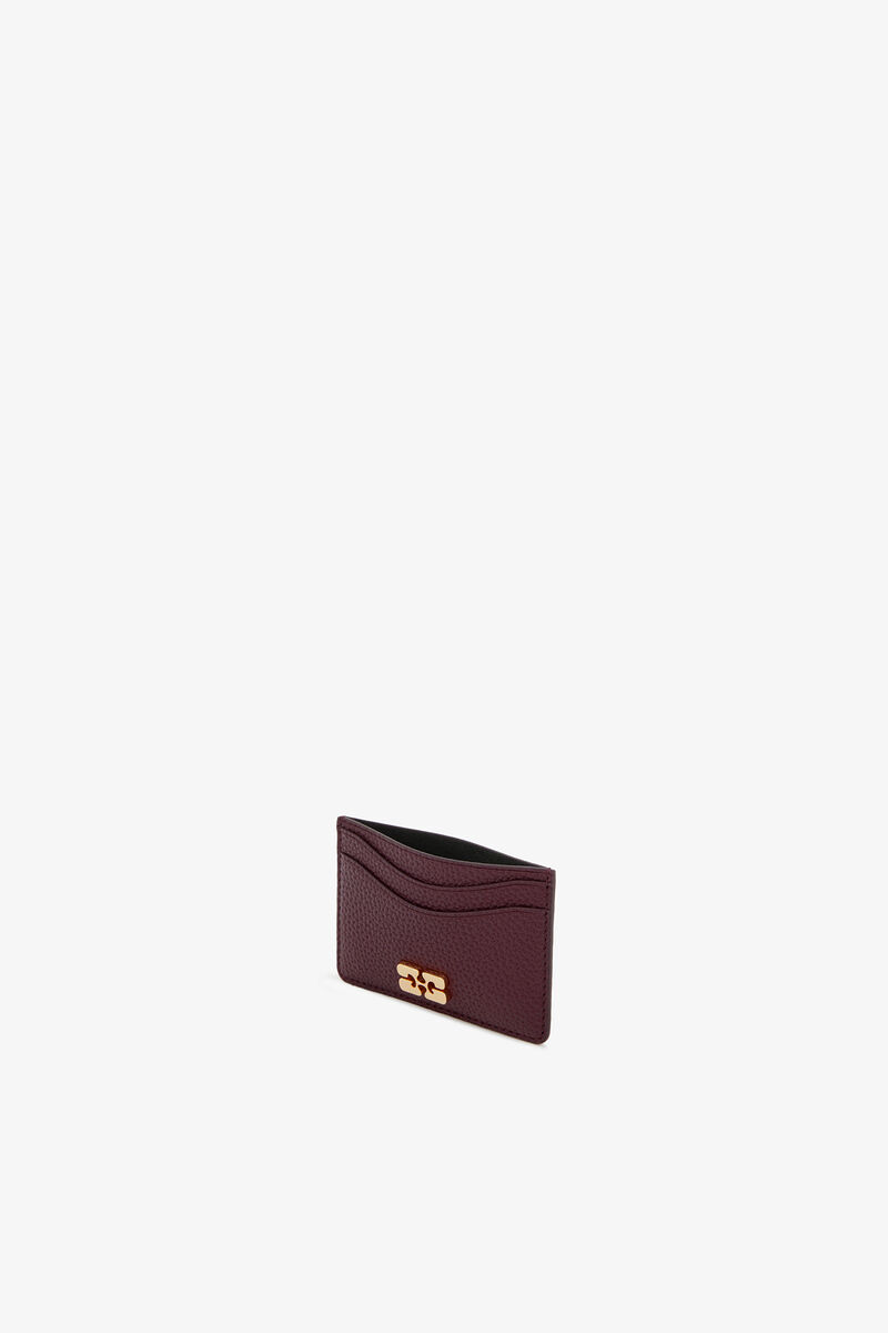 Bou Card Holder in Grained Burgundy, in colour Port Royale - 3 - GANNI