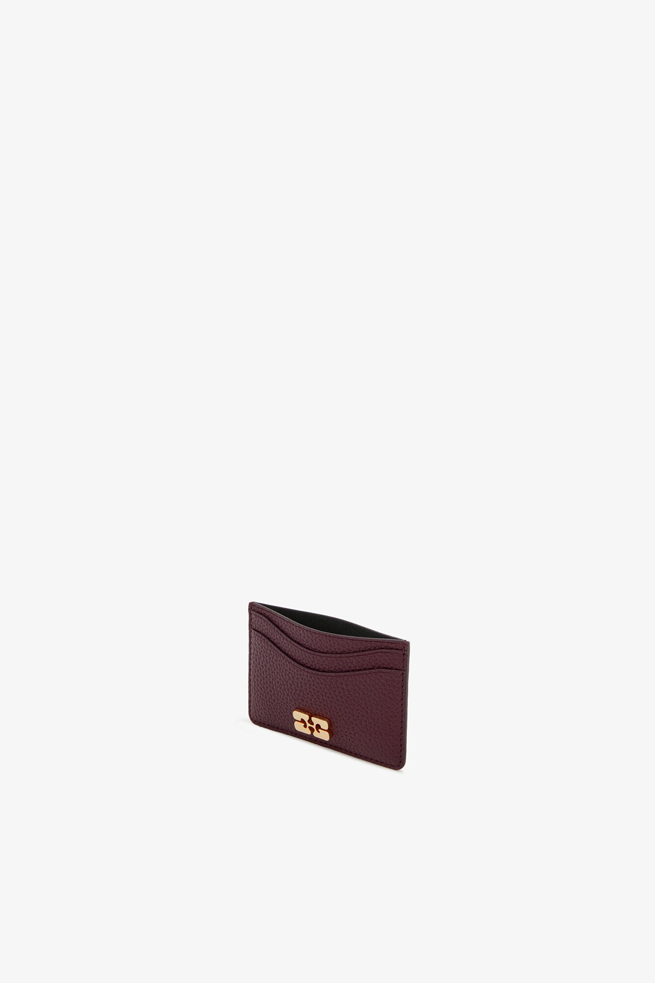 Bou Card Holder in Grained Burgundy, in colour Port Royale - 3 - GANNI