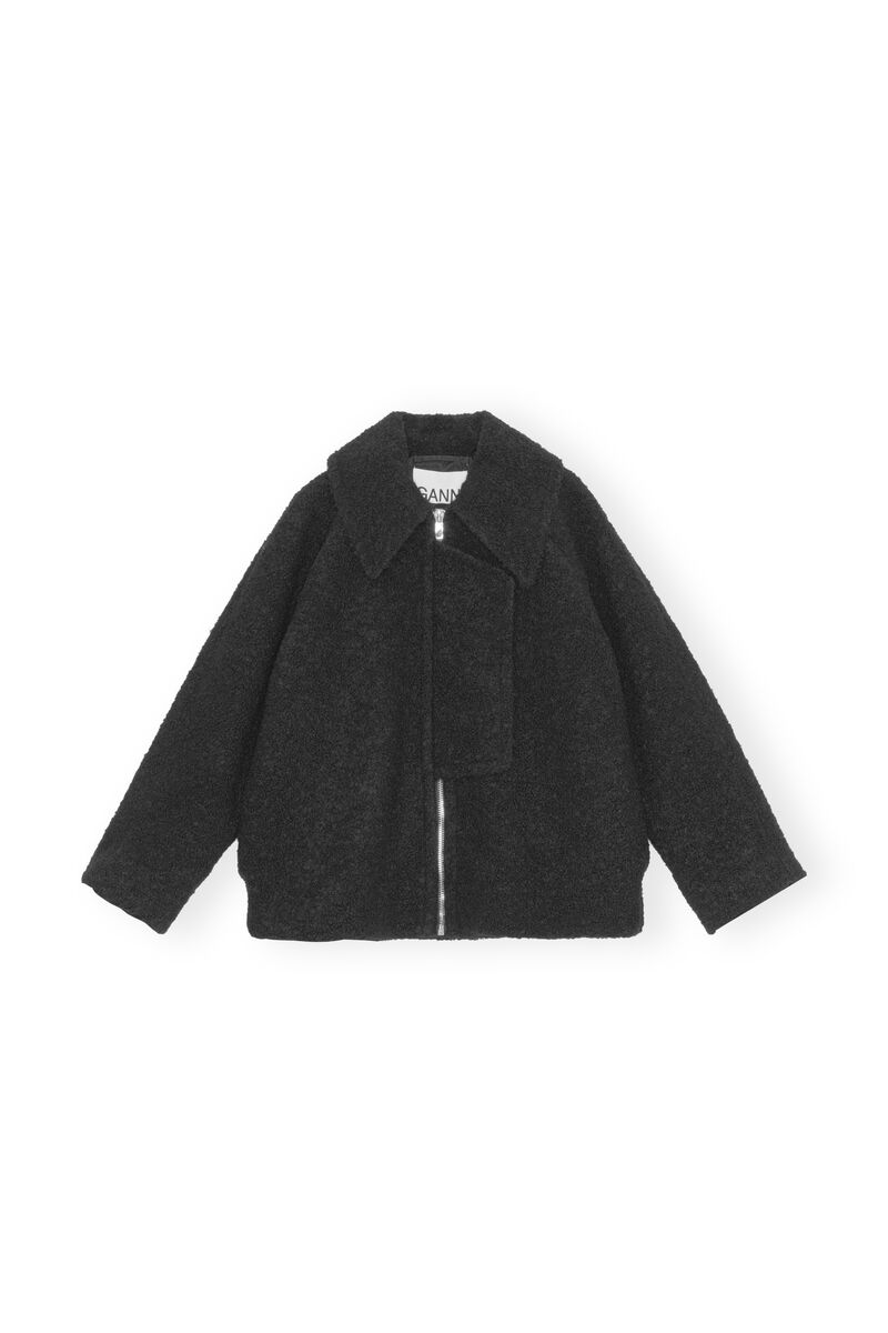 Veste en laine bouclée, Polyester, in colour Black - 1 - GANNI