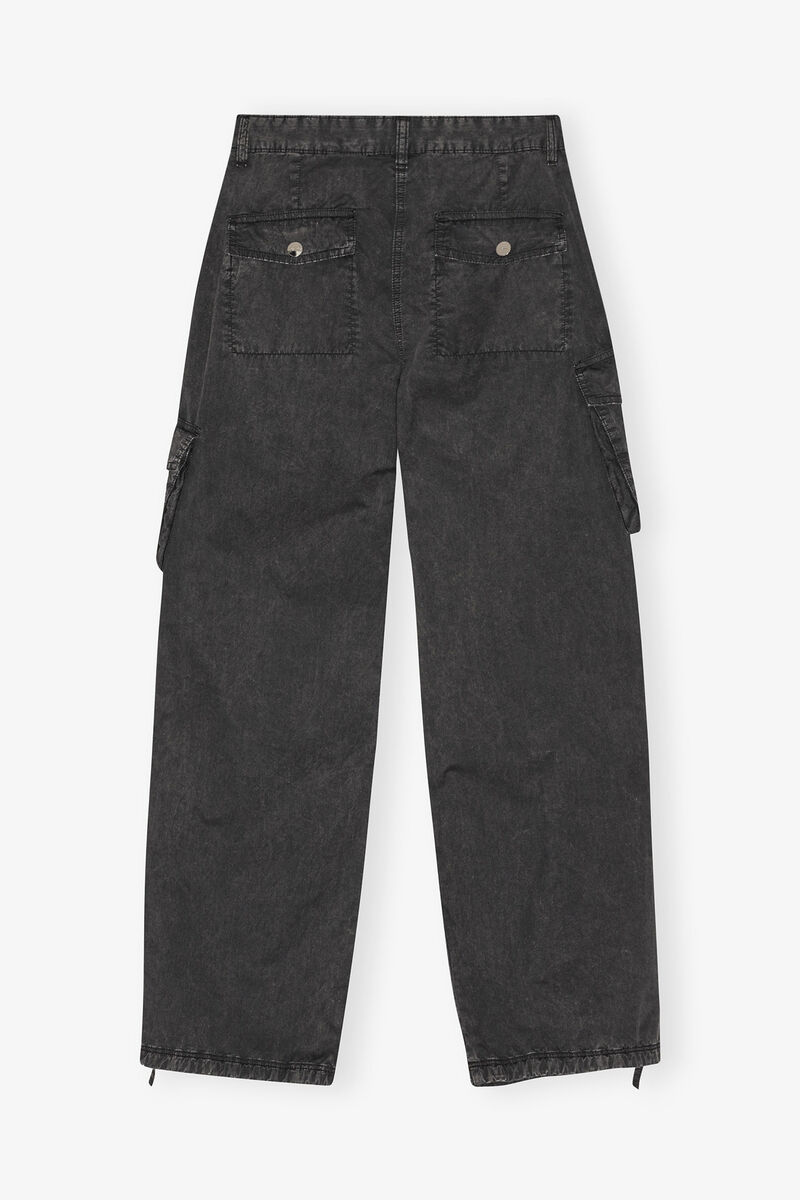 Black Washed Twill Pants, Organic Cotton, in colour Phantom - 2 - GANNI