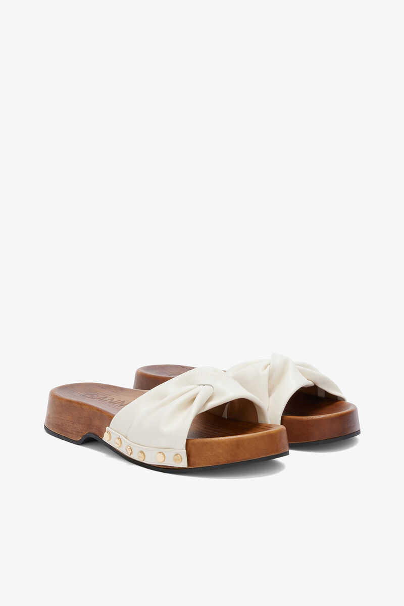 Tia Fairy Clog in White, Recycled Leather, in colour Egret - 2 - GANNI