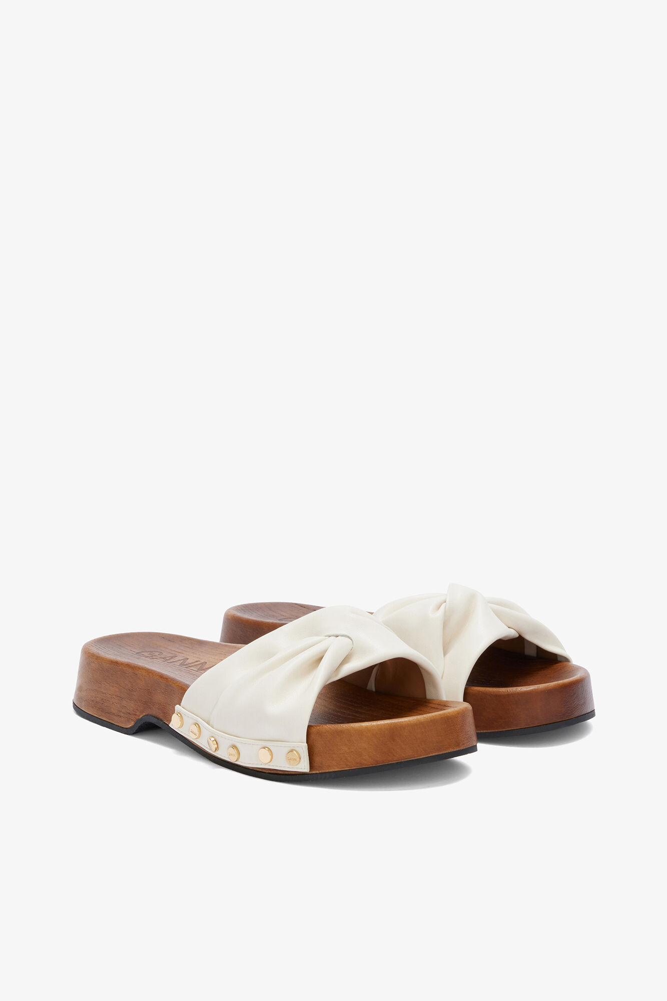 Tia Fairy Clog in White, Recycled Leather, in colour Egret - 2 - GANNI