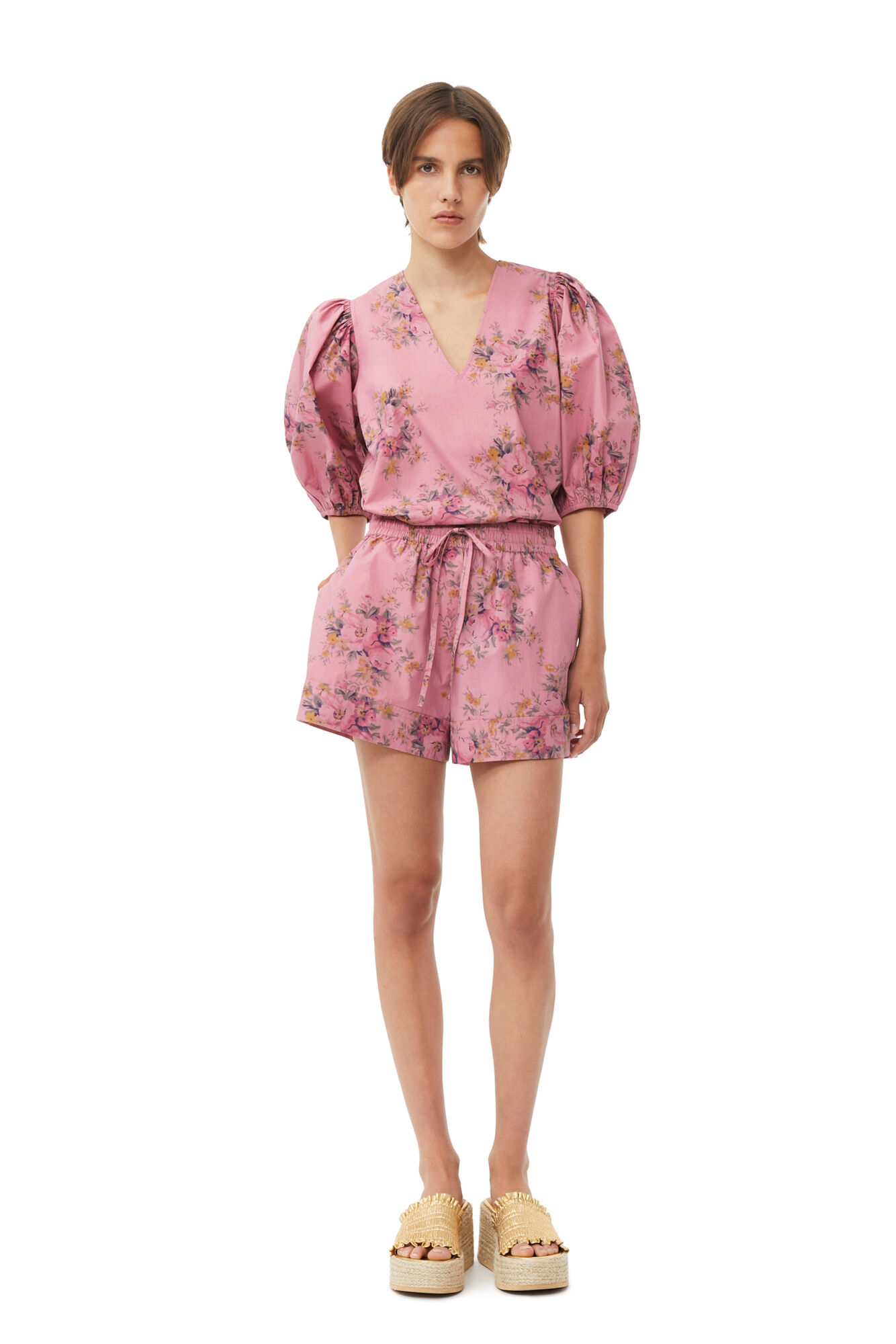 Printed Cotton V-neck Bluse, Cotton, in colour Orchid Smoke - 2 - GANNI