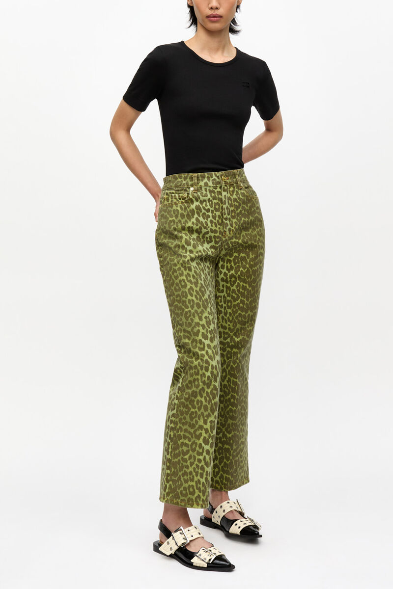 Green Leopard Betzy Jeans, Organic Cotton, in colour Celery - 1 - GANNI