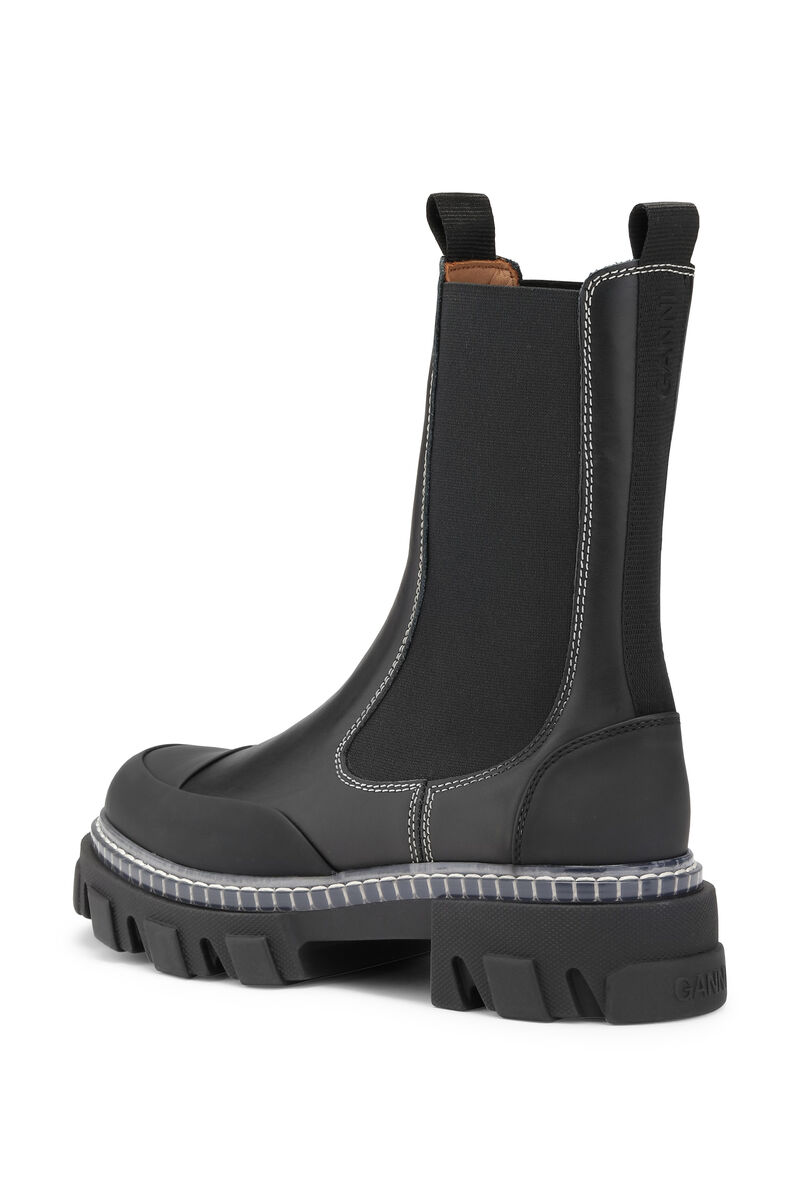 Cleated Mid Chelsea Boots, Calf Leather, in colour Black - 2 - GANNI