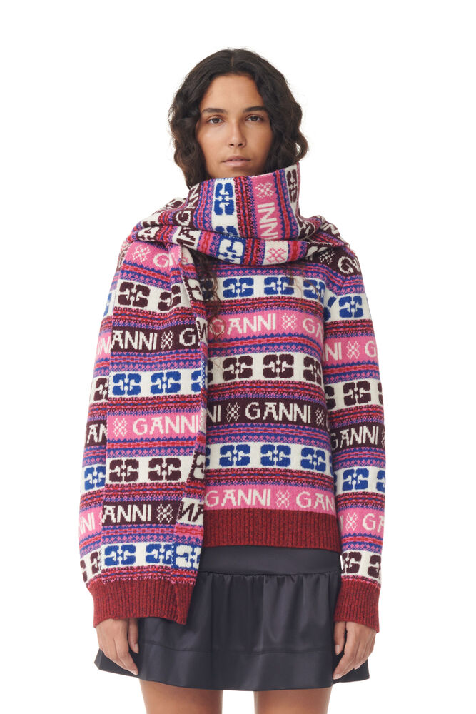 GANNI Graphic Wool Scarf,Multicolour